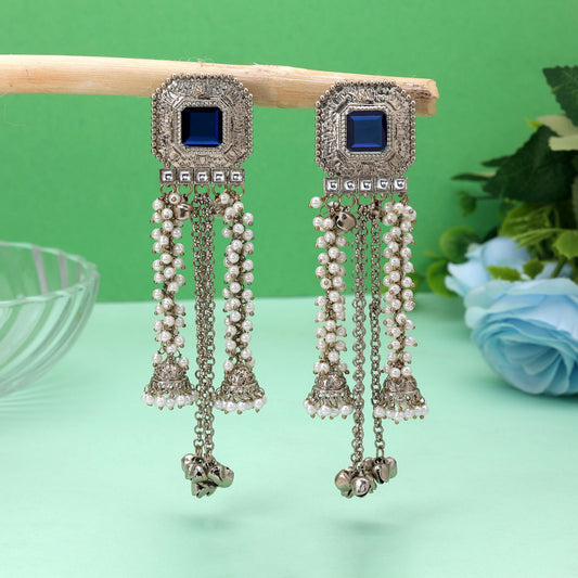 Blue Color Kashmiri Kundan Earrings Featuring Beautiful Handmade Jewelry Appeal