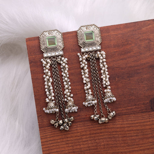 Light Green Color Kashmiri Kundan Earrings Featuring Elegant Designer Style