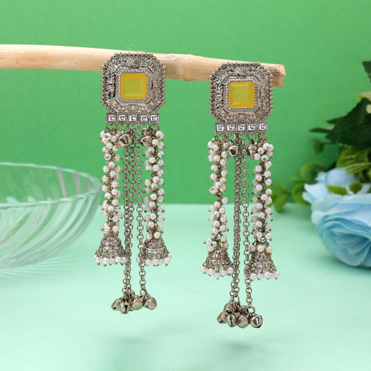 Yellow Color Kashmiri Kundan Earrings with Graceful Handmade Traditional Appeal