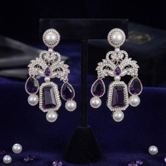 Purple Color Kundan Earrings with Royal Designer Finish