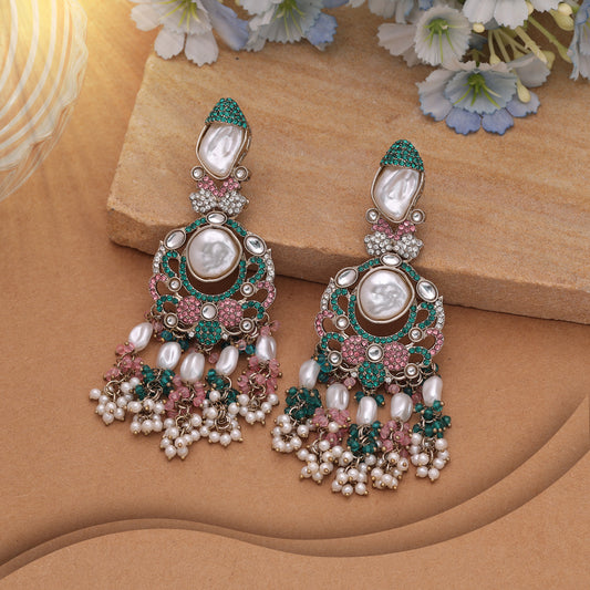 Vibrant Multi Color Turkish Kundan Jhumka Earrings For Indian Festive Functions