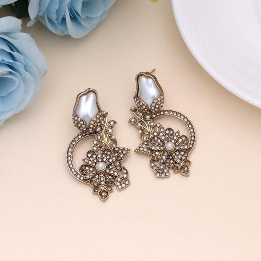 Classic Sheen Gold Color Turkish Kundan Earrings Specially Crafted For Royal Wear
