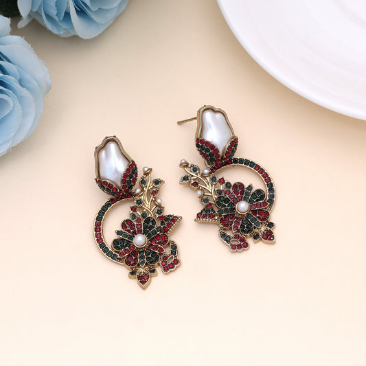 Classic Maroon & Green Color Turkish Kundan Earrings Specially Crafted For Weddings