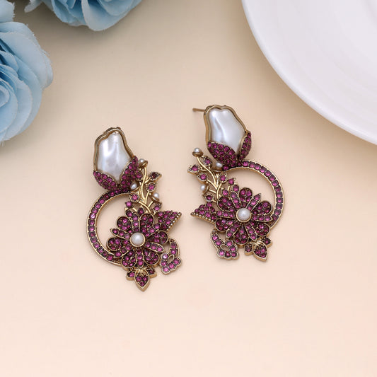 Lovely Rose Pink Color Turkish Kundan Earrings Created For Minimalist Festive Wear