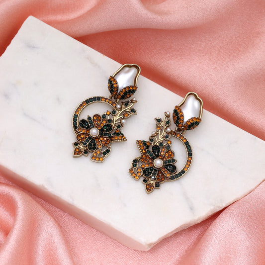 Festive Yellow & Green Color Turkish Kundan Earrings Tailored Specially For Haldi Wear
