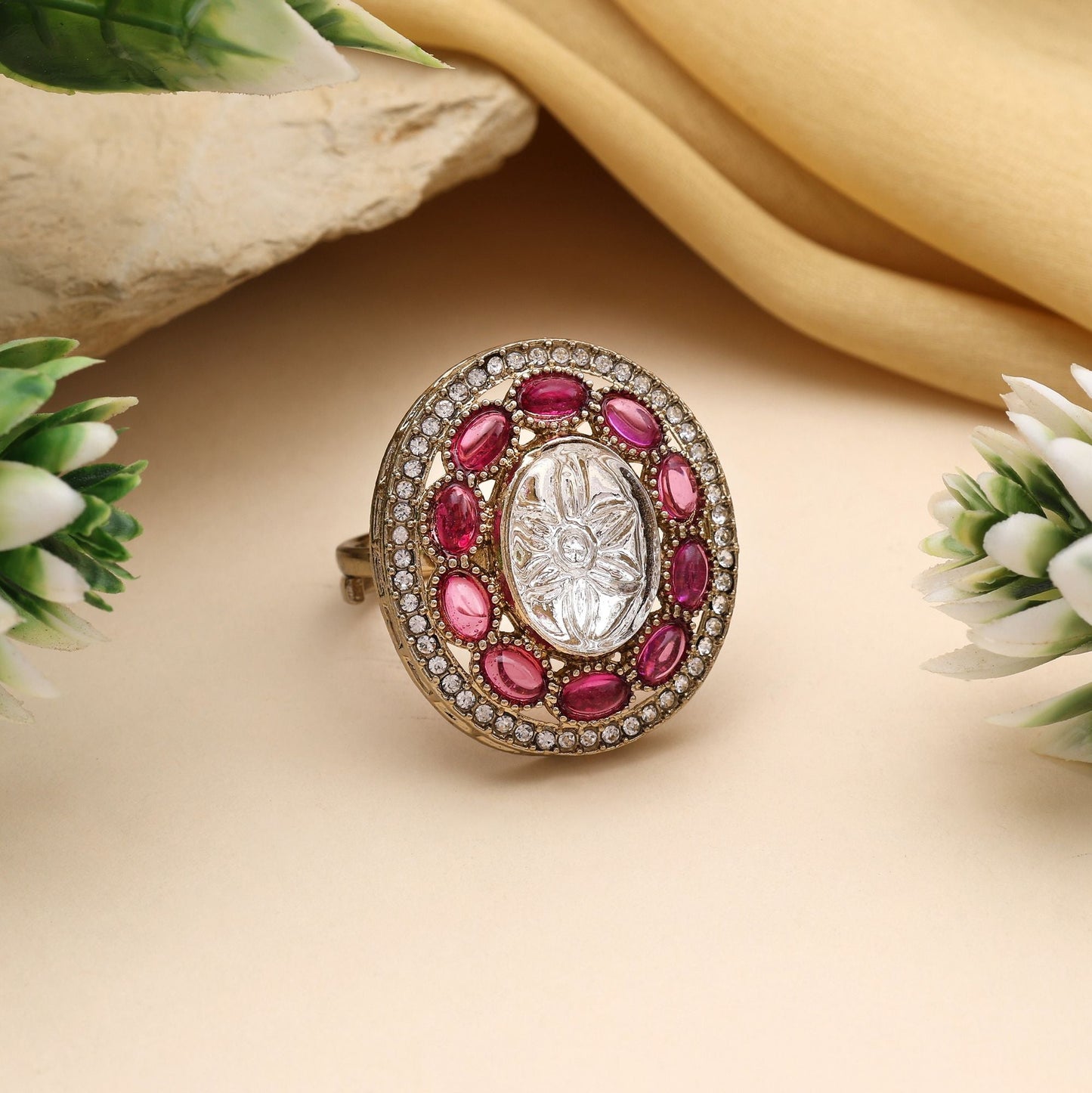 Assorted Color Combo Of 12 Pieces Kundan Rings (FNKDR101CMB)