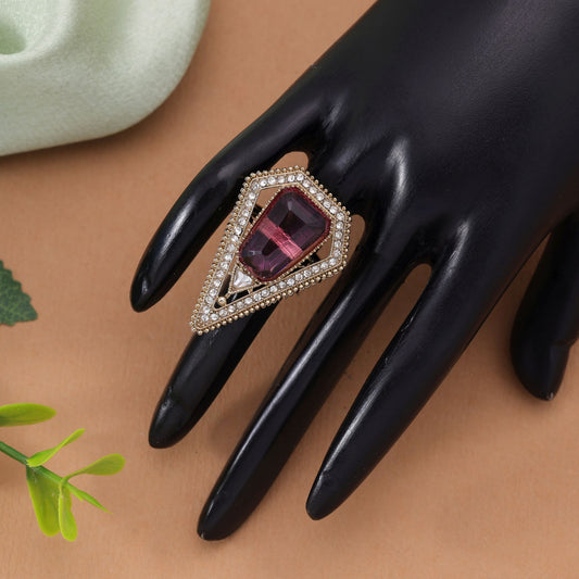 Purple Color Kundan Ring Featuring Classic Traditional Handmade Fashion Jewelry Style