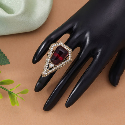 Red Color Kundan Ring with Premium Traditional Wedding Wear Elegant Finish