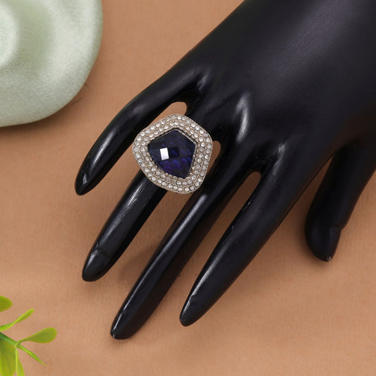 Blue Color Stone Ring with Premium Sparkling Ethnic Fashion Wear Design