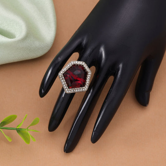 Red Color Stone Ring Crafted with Premium Crystal Inspired Jewelry Finish