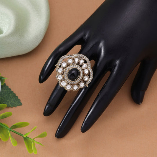 Black Color Kundan Ring with Royal Traditional Designer Statement Jewelry Look