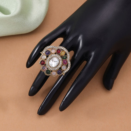 Multi Color Kundan Ring with Vibrant Traditional Designer Fashion Collection