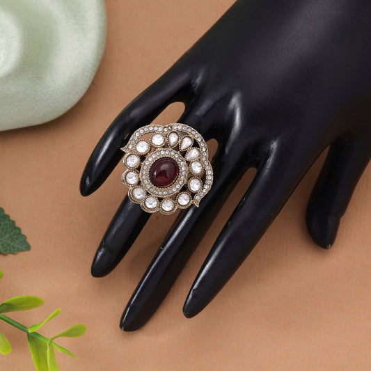 Red Color Kundan Ring Featuring Elegant Festive Fashion Jewelry Style