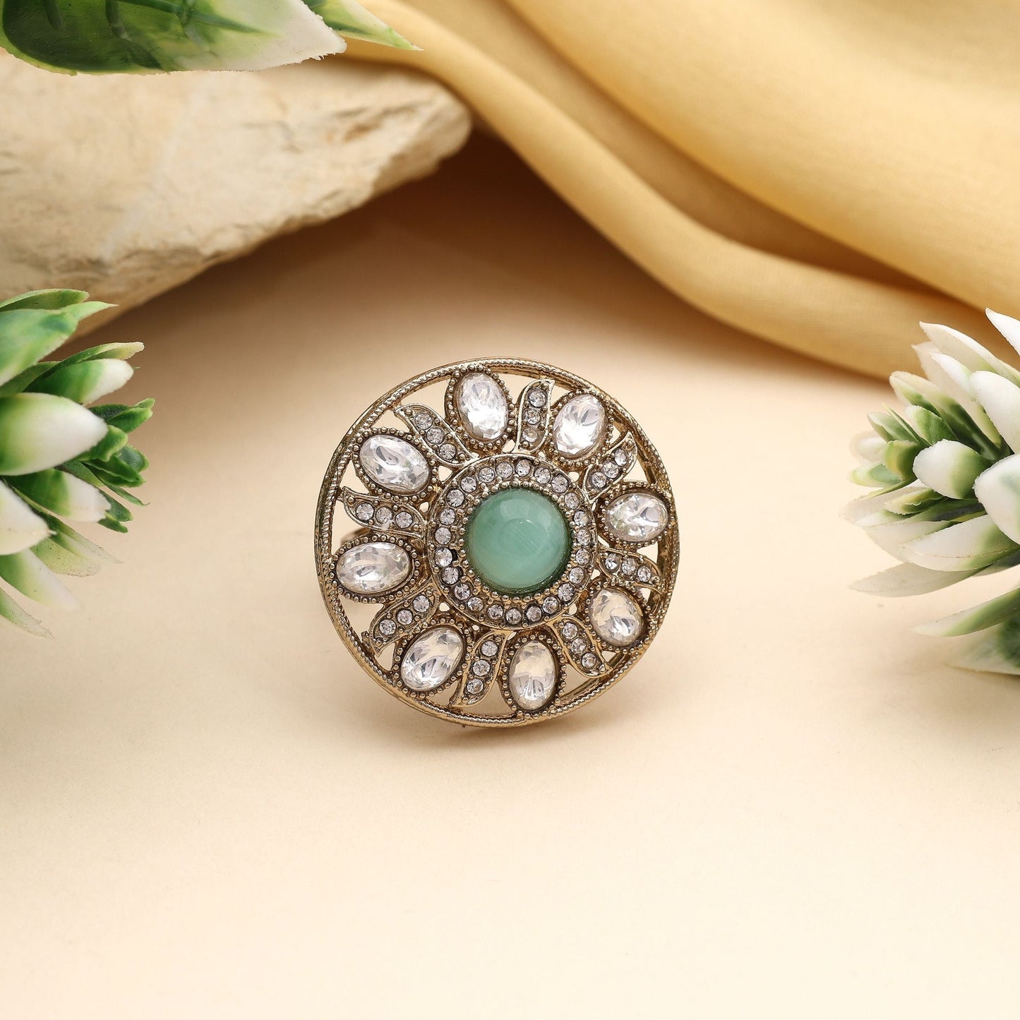 Assorted Color Combo Of 12 Pieces Kundan Rings (FNKDR106CMB)