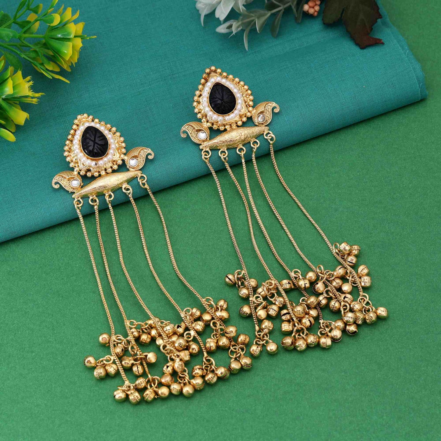 Black Color Gorgeous Antique Finish Long Kashmiri Earrings For Ethnic Attire