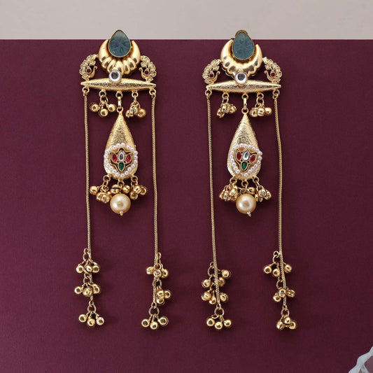 Sky Blue Color Handcrafted Stylish Long Kasmiri Earrings For Festive Occasions