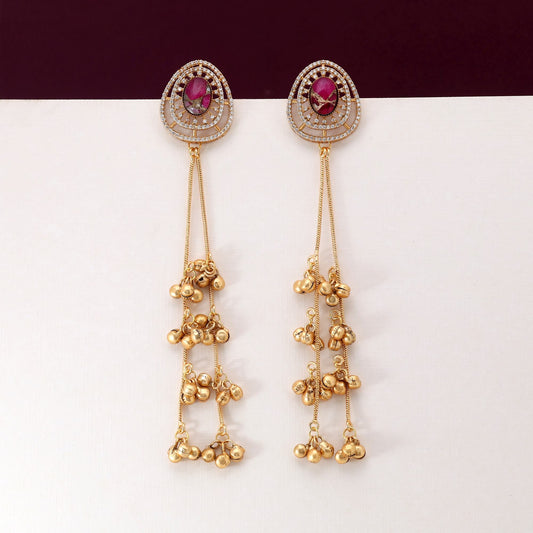 Magenta Color Beautifully Designed Long Kasmiri Earrings For Women’S Festive Look