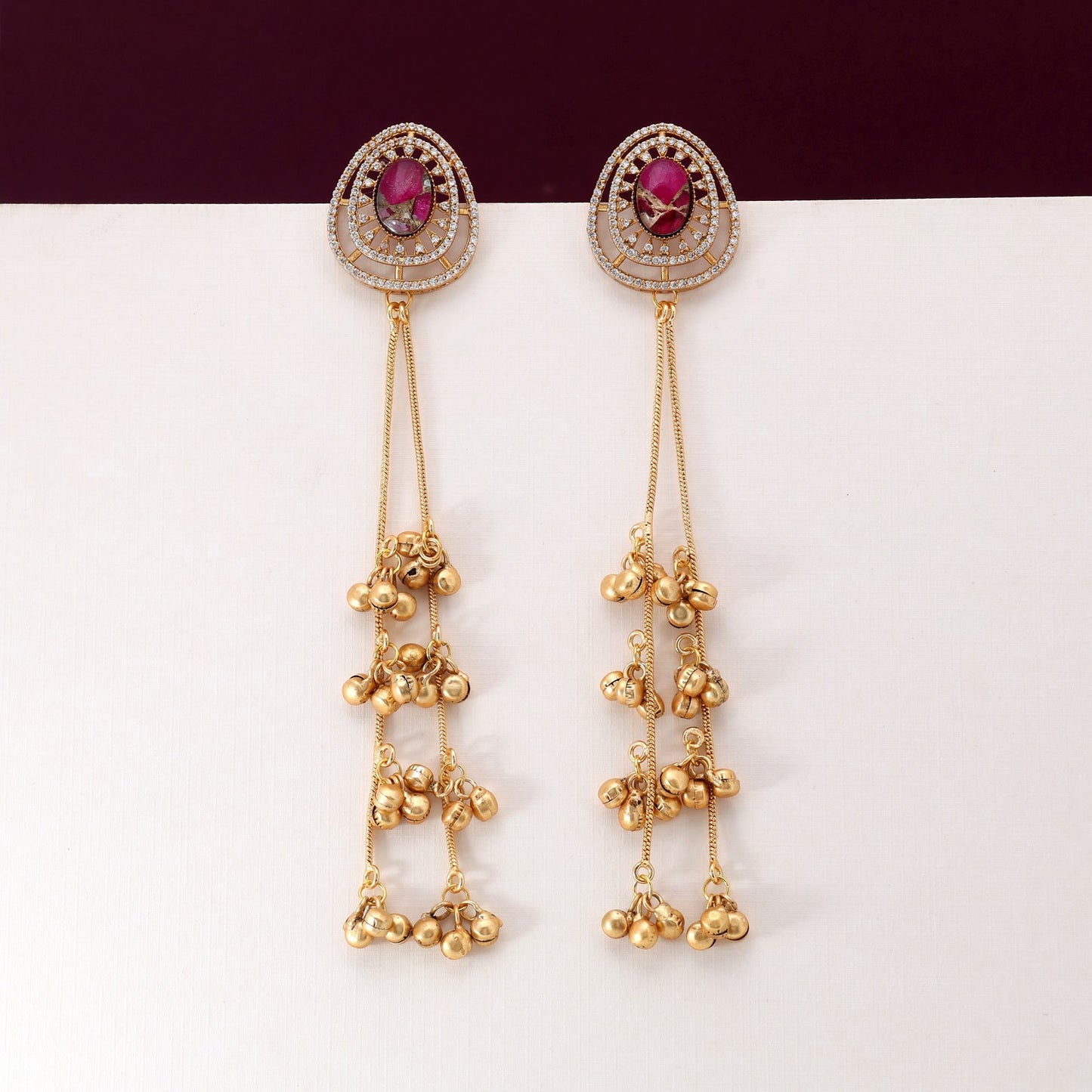 Magenta Color Beautifully Designed Long Kashmiri Earrings For Women’S Festive Look