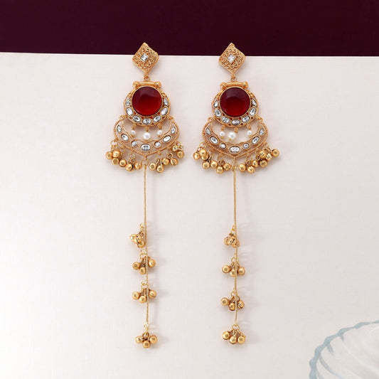 Maroon Color Antique Polish Long Kasmiri Earrings For Weddings And Celebrations