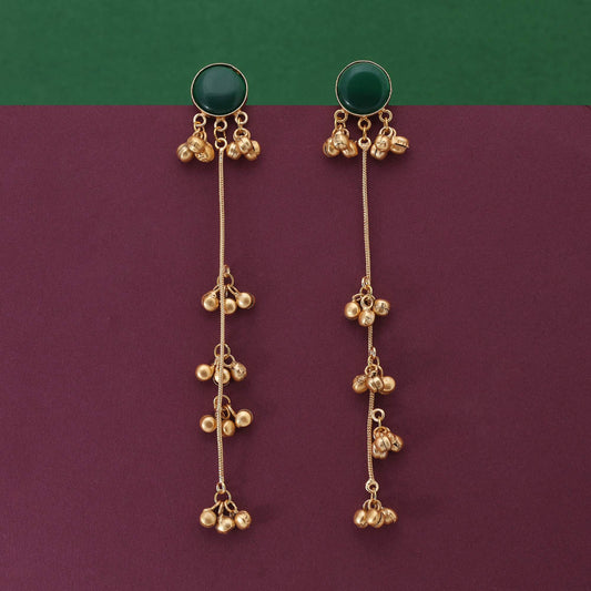 Green Color Festival Wear Elegant Long Kasmiri Earrings For Stylish Outfits
