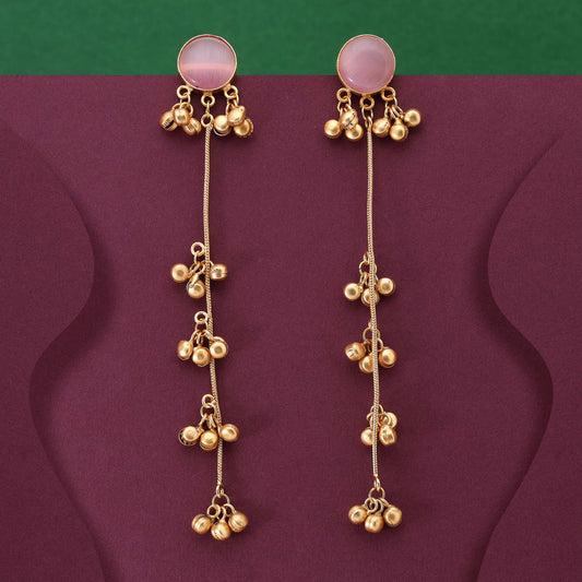 Pink Color Handcrafted Designer Long Kasmiri Earrings For Elegant Traditional Look