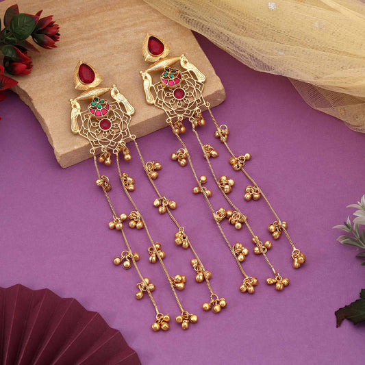 Maroon Color Traditional Party Wear Long Kasmiri Earrings For Brides And Women