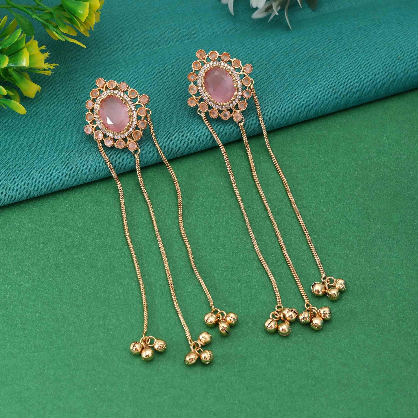 Pink Color Graceful Traditional Long Kashmiri Earrings For Wedding And Party Looks