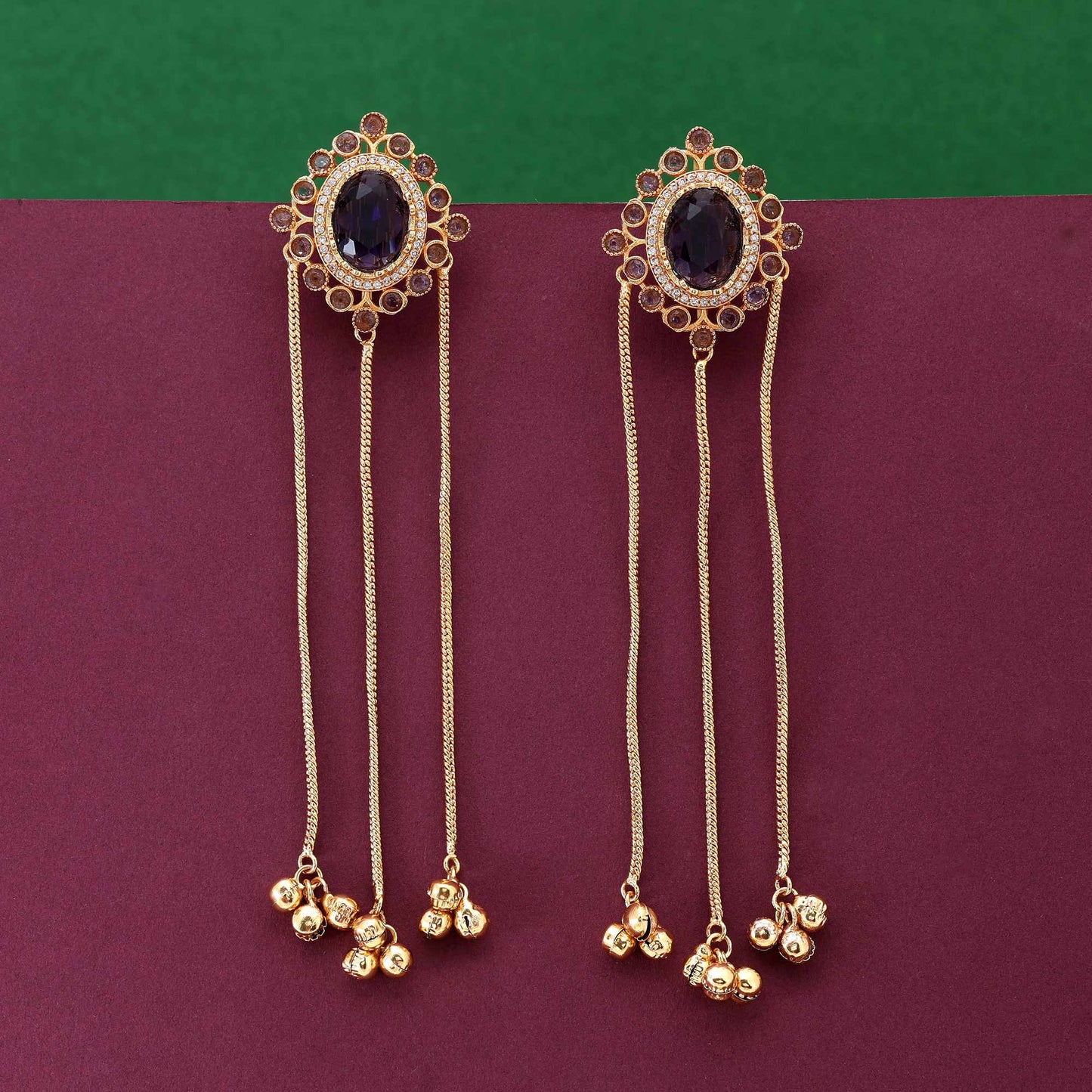 Purple Color Beautifully Crafted Long Kashmiri Earrings For Women’S Ethnic Fashion