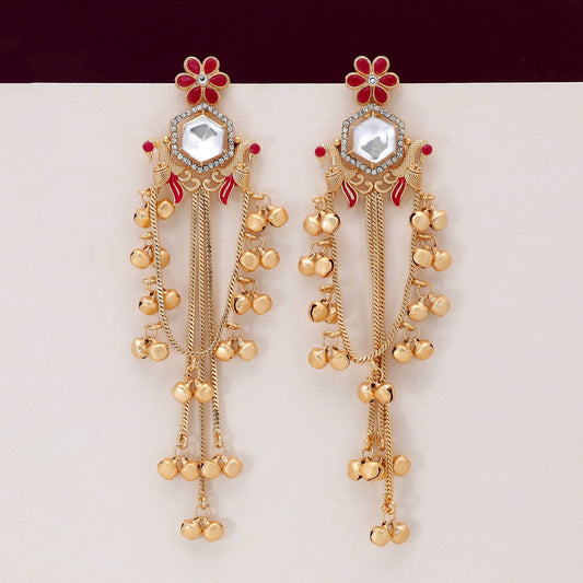 Rani Color Premium Bridal Style Long Kasmiri Earrings For Wedding Occasions