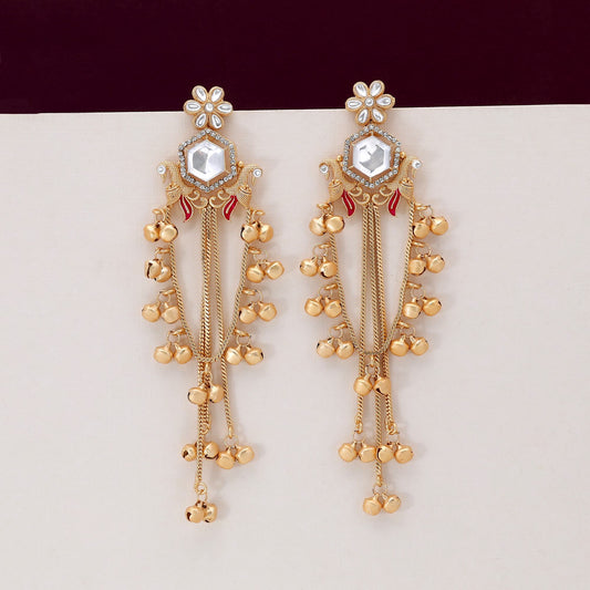 White Color Elegant Bridal Finish Long Kasmiri Earrings For Grand Celebrations