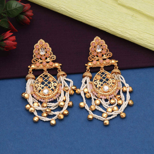 Pink Color Designer Traditional Long Kasmiri Earrings For Women’S Festive Attire