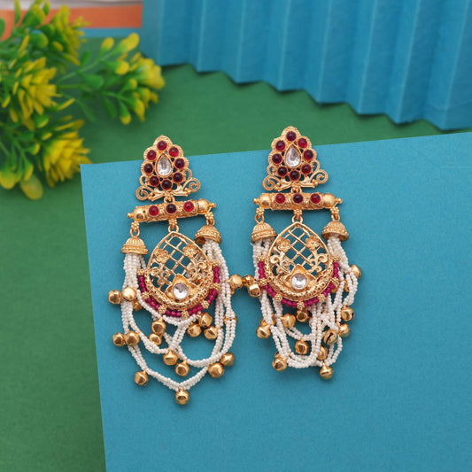 Rani Color Royal Festival Wear Long Kasmiri Earrings For Traditional Occasions