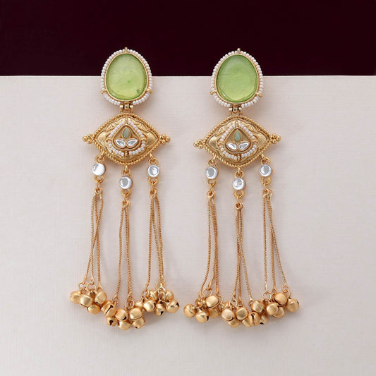 Pista Green Color Handcrafted Long Kasmiri Earrings For Elegant Indian Look