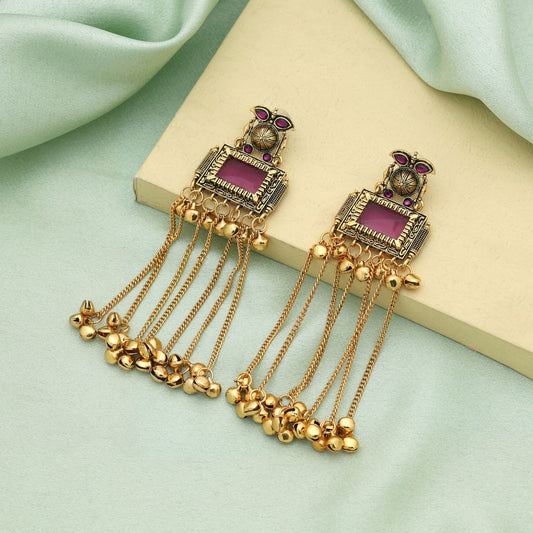 Purple Color Designer Party Wear Long Kasmiri Earrings With Stylish Ethnic Look