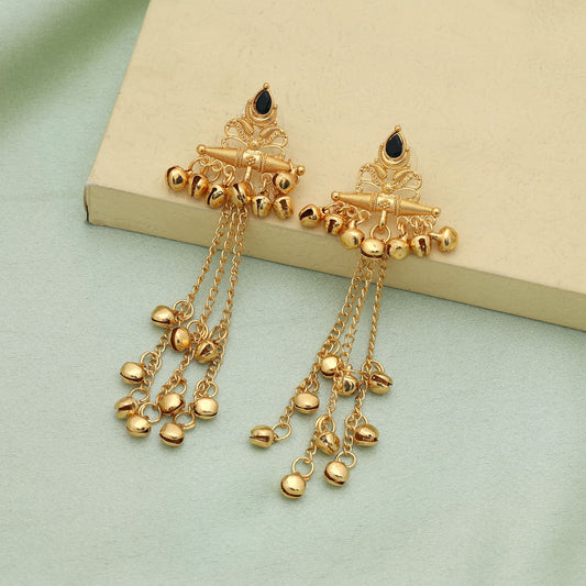 Black Color Stylish Party Wear Long Kasmiri Earrings With Traditional Elegant Look