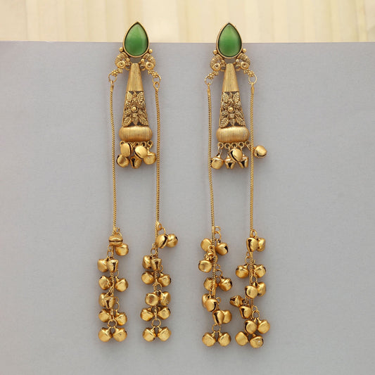 Pista Green Color Long Kasmiri Earrings Classic Festive Ethnic Jewelry Design Style