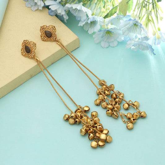 Dark Grey Color Long Kasmiri Earrings Modern Traditional Jewelry With Unique Style