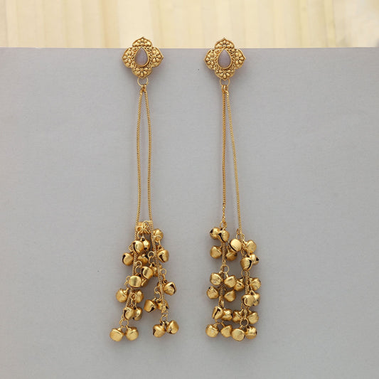 Grey Color Long Kasmiri Earrings Elegant Minimal Ethnic Jewelry With Classic Appeal