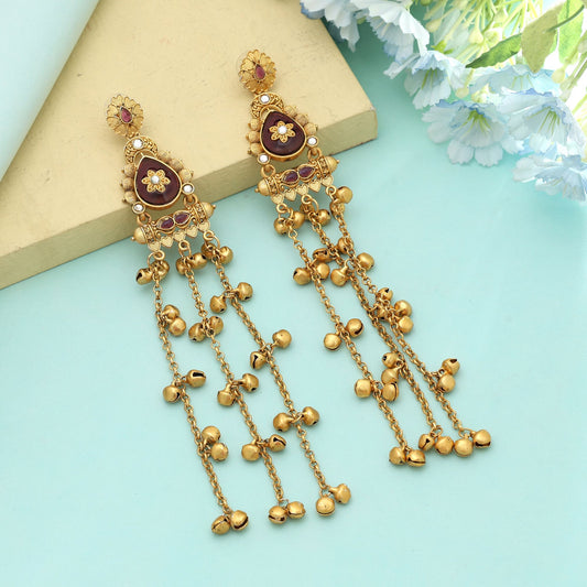 Purple Color Long Kasmiri Earrings Royal Traditional Jewelry With Elegant Finish