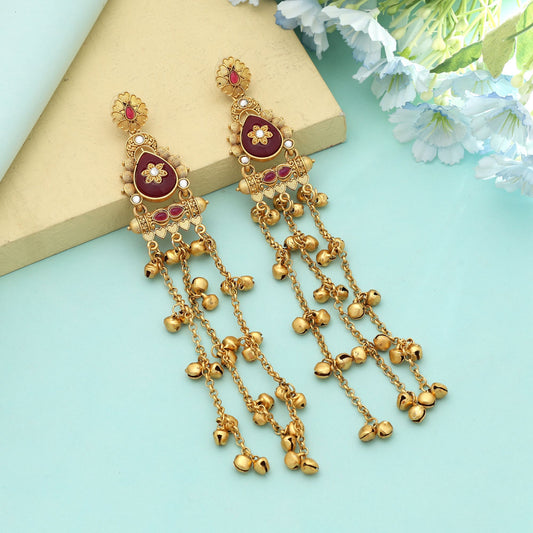 Rani Color Long Kasmiri Earrings Bold Ethnic Jewelry With Royal Appeal