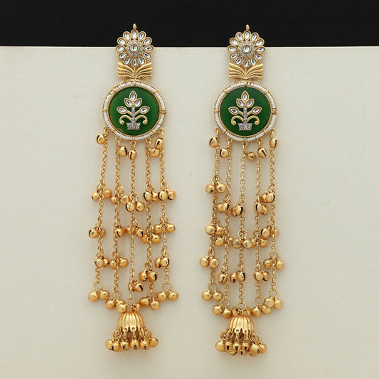 Green Color Long Kasmiri Earrings Stylish Traditional Ethnic Jewelry
