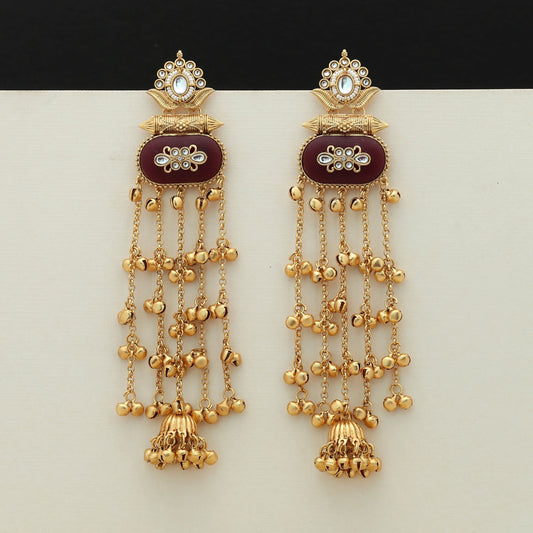 Maroon Color Long Kasmiri Earrings Bold Traditional Statement Jewelry