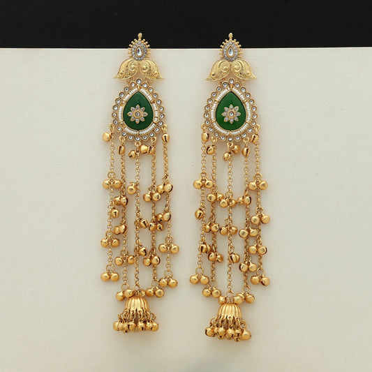 Green Color Long Kasmiri Earrings Elegant Festive Wear Jewelry