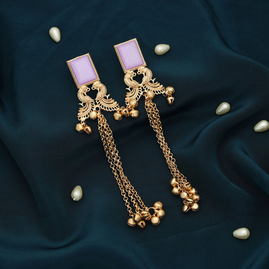 Light Purple Color Long Kasmiri Earrings Elegant Modern Ethnic Jewelry