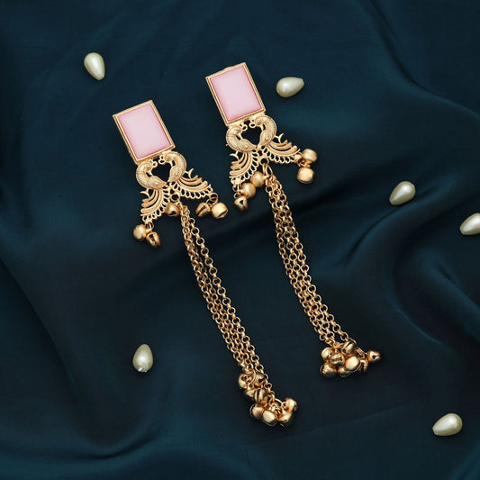 Pink Color Long Kasmiri Earrings Elegant Feminine Ethnic Jewelry
