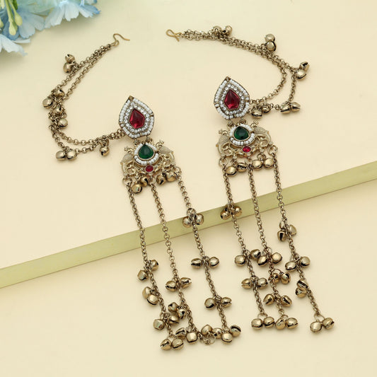 Rani & Green Color Long Kasmiri Earrings Traditional Statement Jewelry