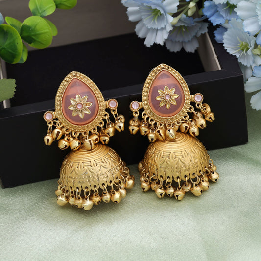 Pink Color Big Size Jhumka Kasmiri Earrings Stylish Festive Ethnic Jewelry Collection