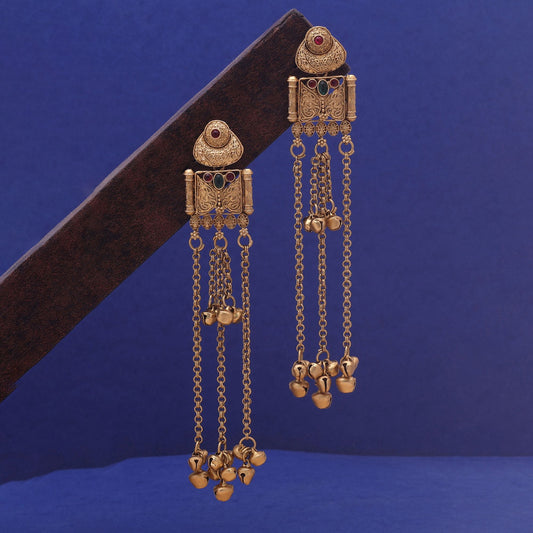 Rani & Green Color Long Kasmiri Earrings with Elegant Handmade Finish