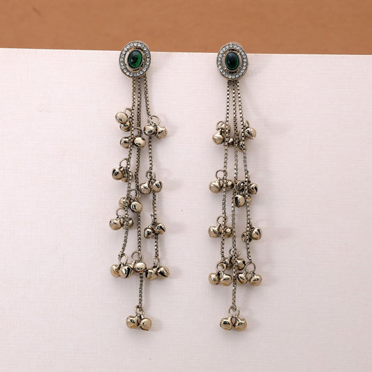 Green Color Long Kasmiri Earrings with Beautiful Traditional Fashion Appeal