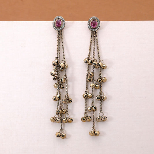 Purple Color Long Kasmiri Earrings Crafted with Elegant Traditional Artwork